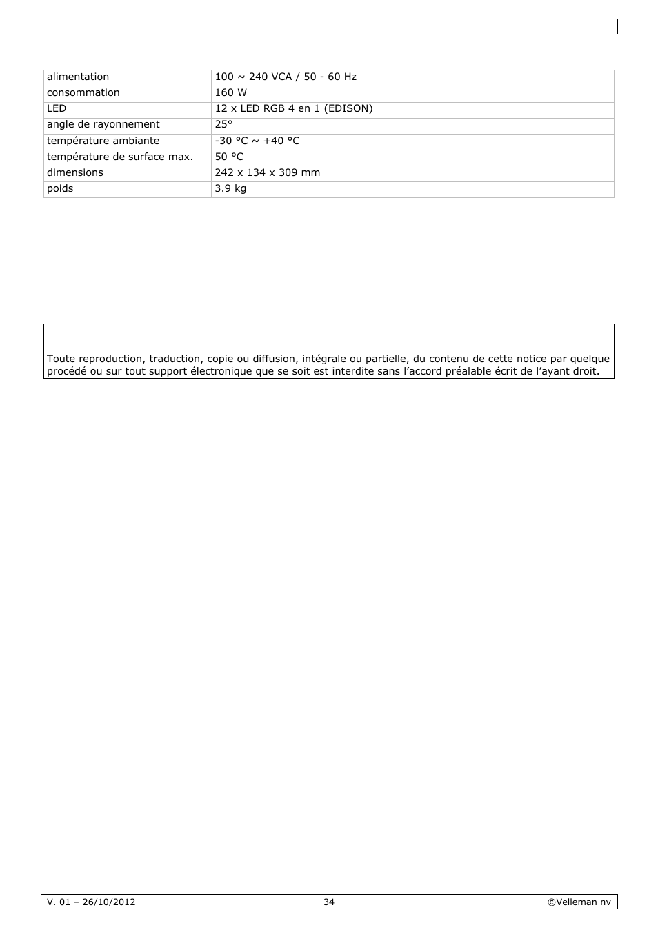 Spécifications techniques | Velleman VDPL1203MHRGBW User Manual | Page 34 / 58