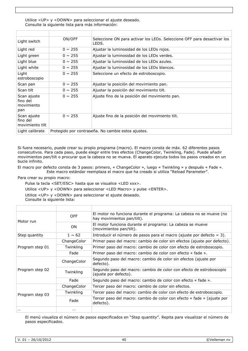 Velleman VDPL1203MHRGBW User Manual | Page 40 / 58