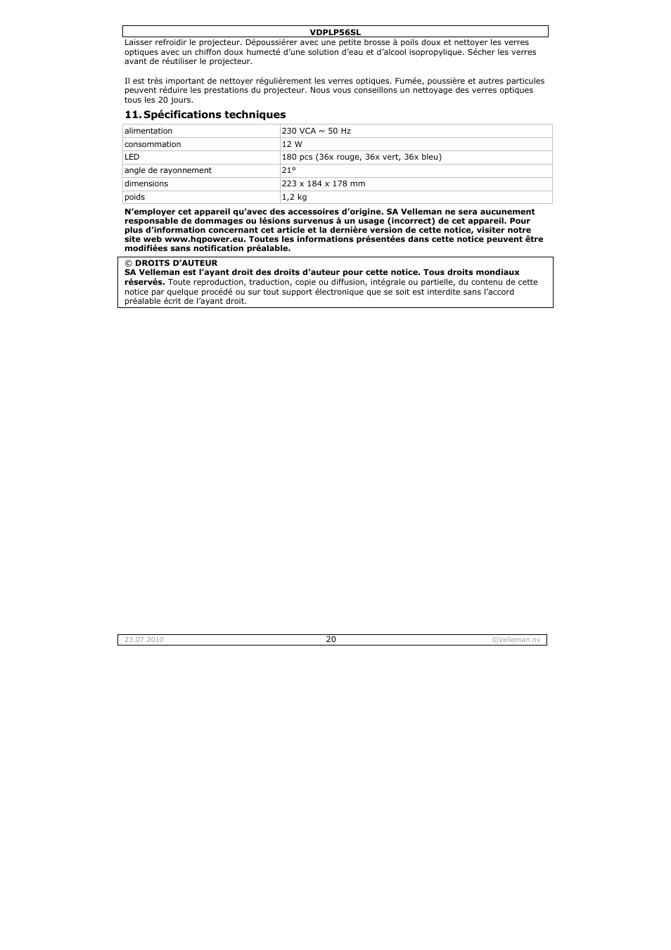 Velleman VDPLP56SL User Manual | Page 20 / 34