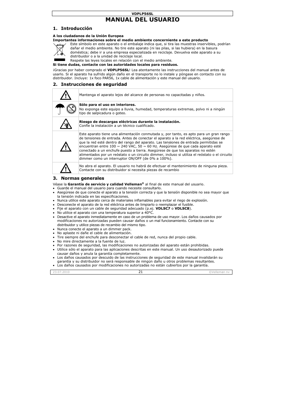 Nual del, L usuar | Velleman VDPLP56SL User Manual | Page 21 / 34