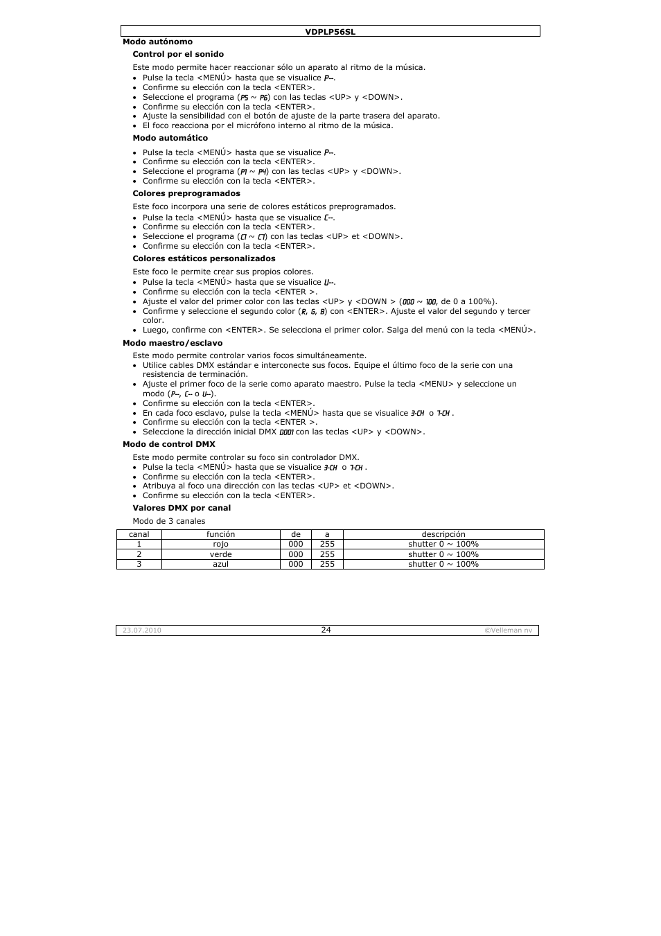 Velleman VDPLP56SL User Manual | Page 24 / 34