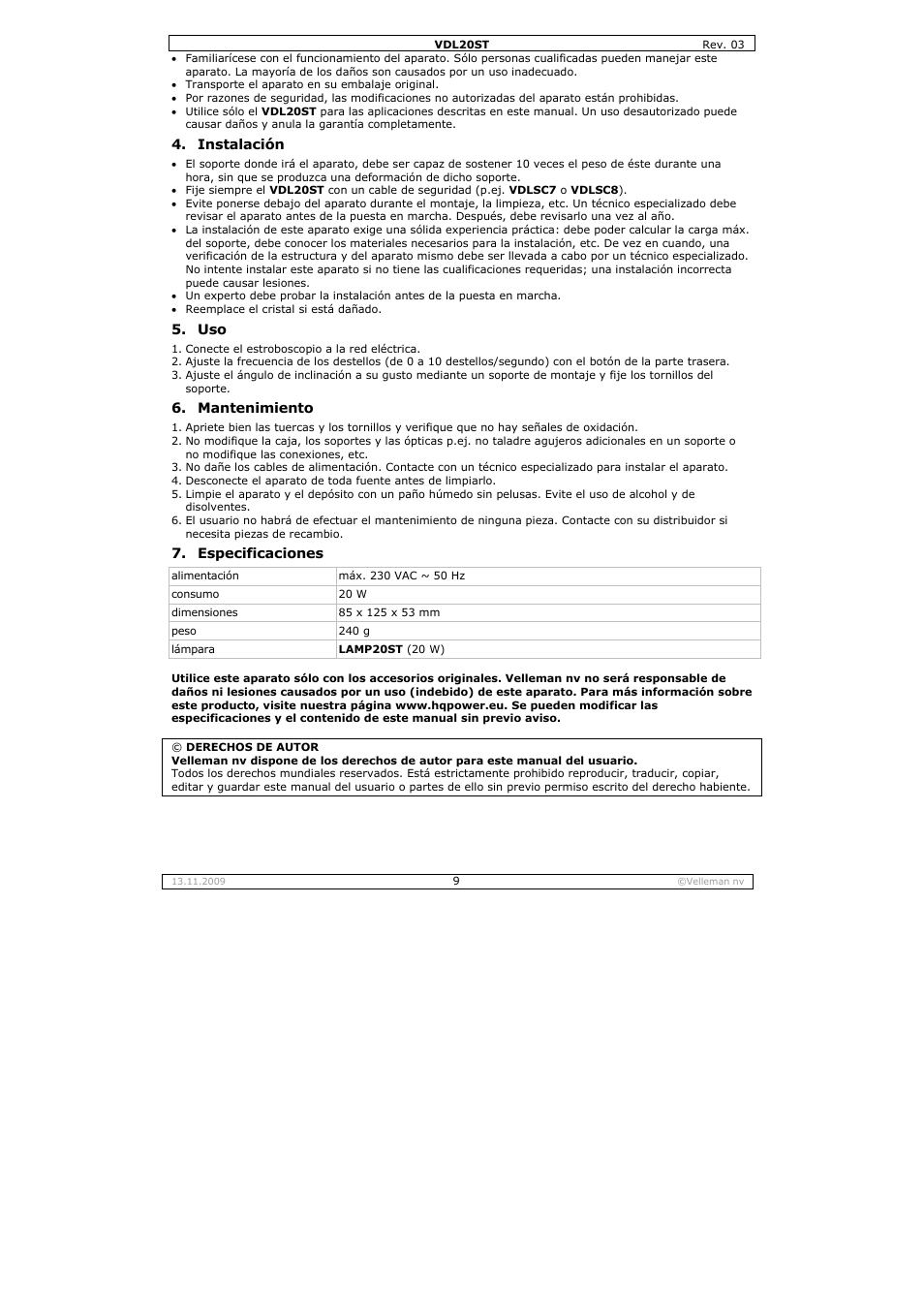 Velleman VDL20ST User Manual | Page 9 / 13