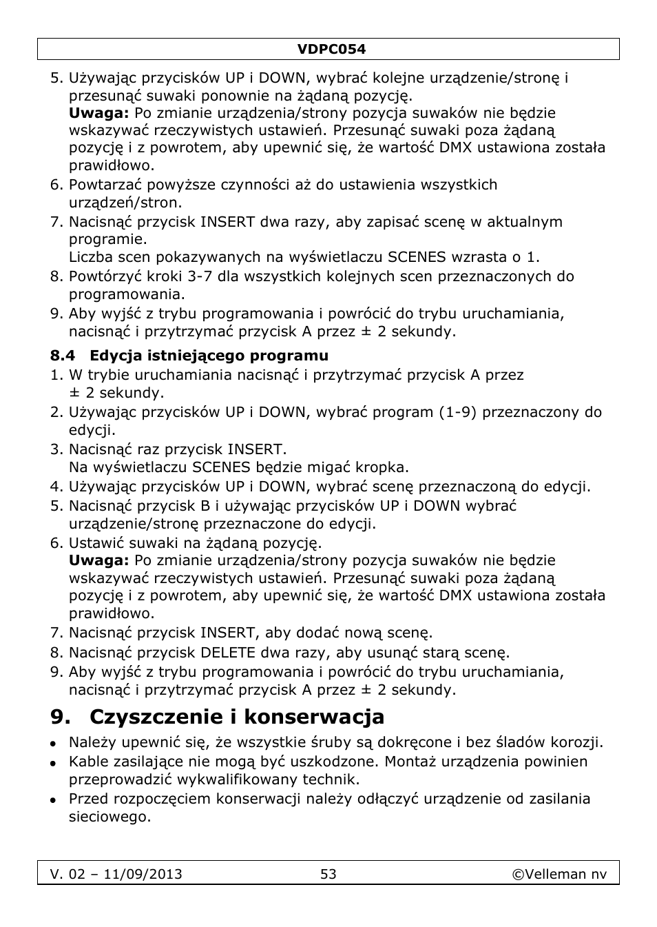 4 edycja istniejącego programu, Czyszczenie i konserwacja | Velleman VDPC054 User Manual | Page 53 / 58