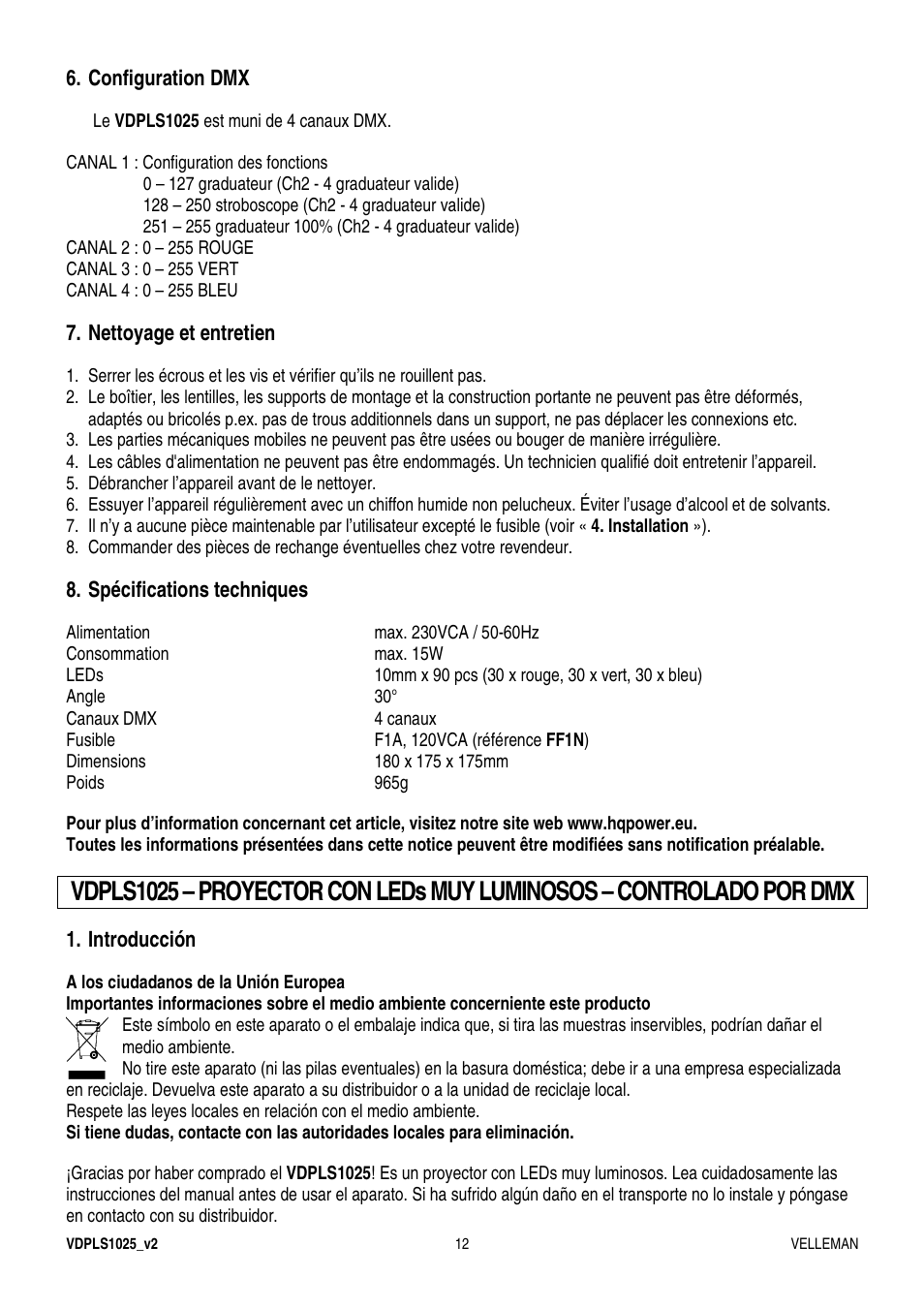 Velleman VDPLS1025 User Manual | Page 12 / 19