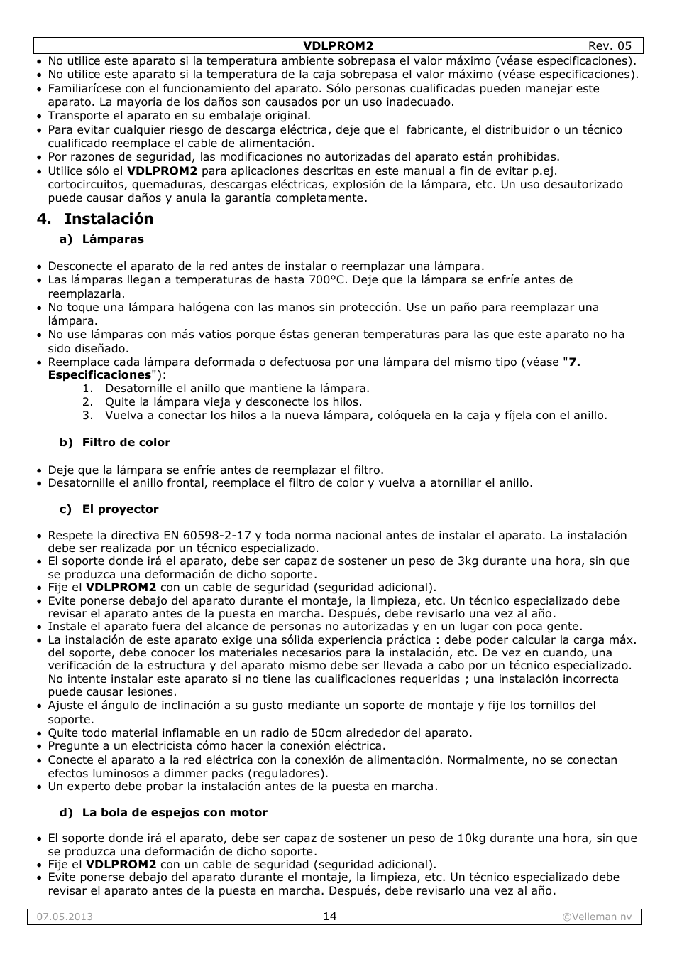Instalación | Velleman VDLPROM2 User Manual | Page 14 / 26