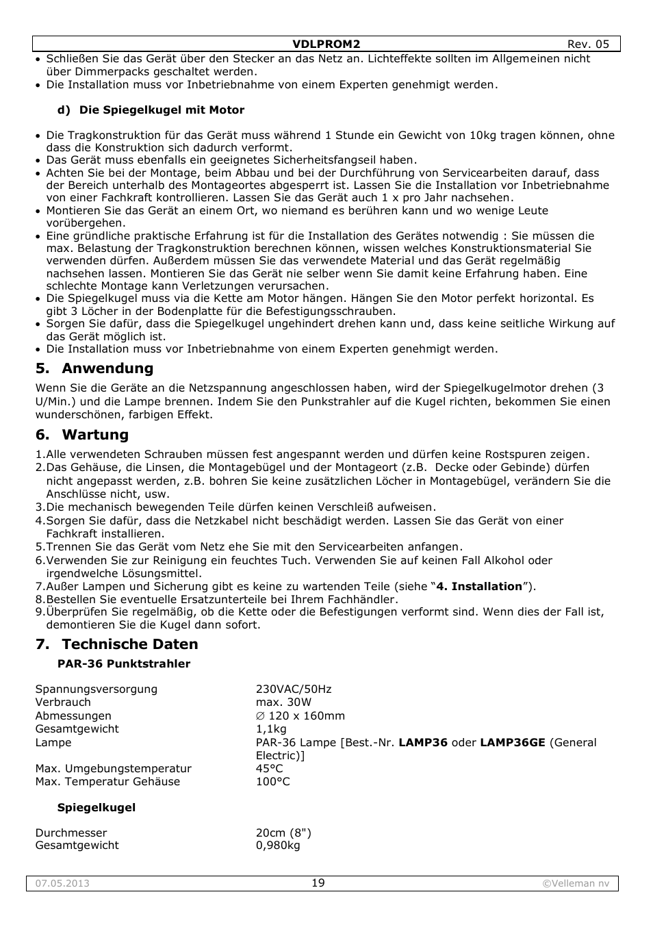 Anwendung, Wartung, Technische daten | Velleman VDLPROM2 User Manual | Page 19 / 26