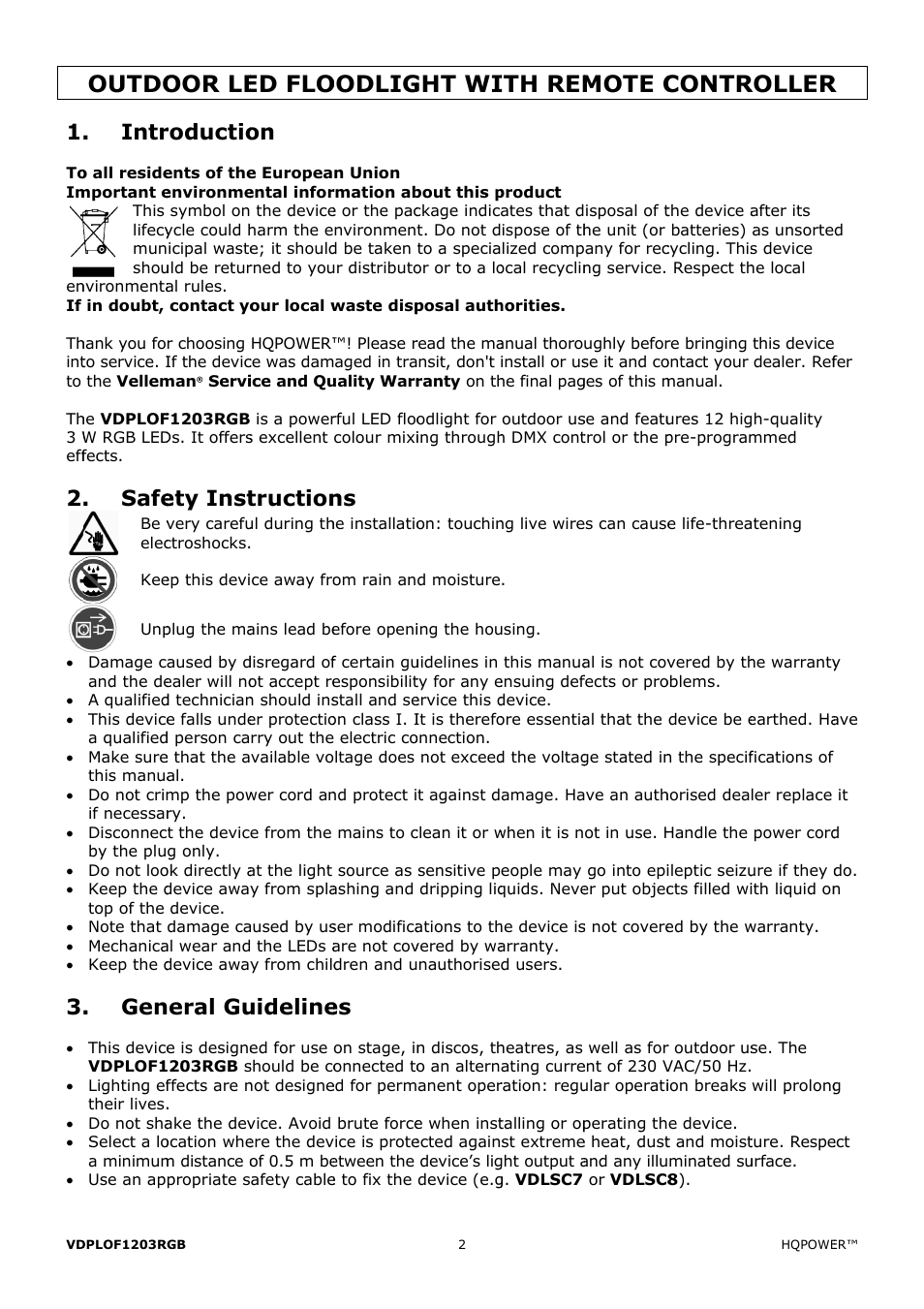 Outdo, Oor le, Ed flo | Oodlig, Ght wi, Ith rem, Mote c, Contr, Roller, Intr | Velleman VDPLOF1203RGB User Manual | Page 2 / 23