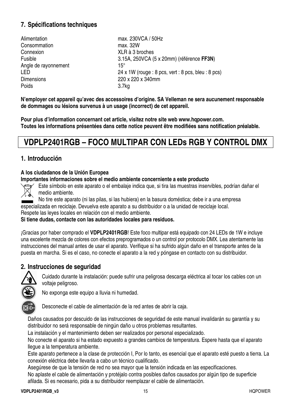 Velleman VDPLP2401RGB User Manual | Page 15 / 24