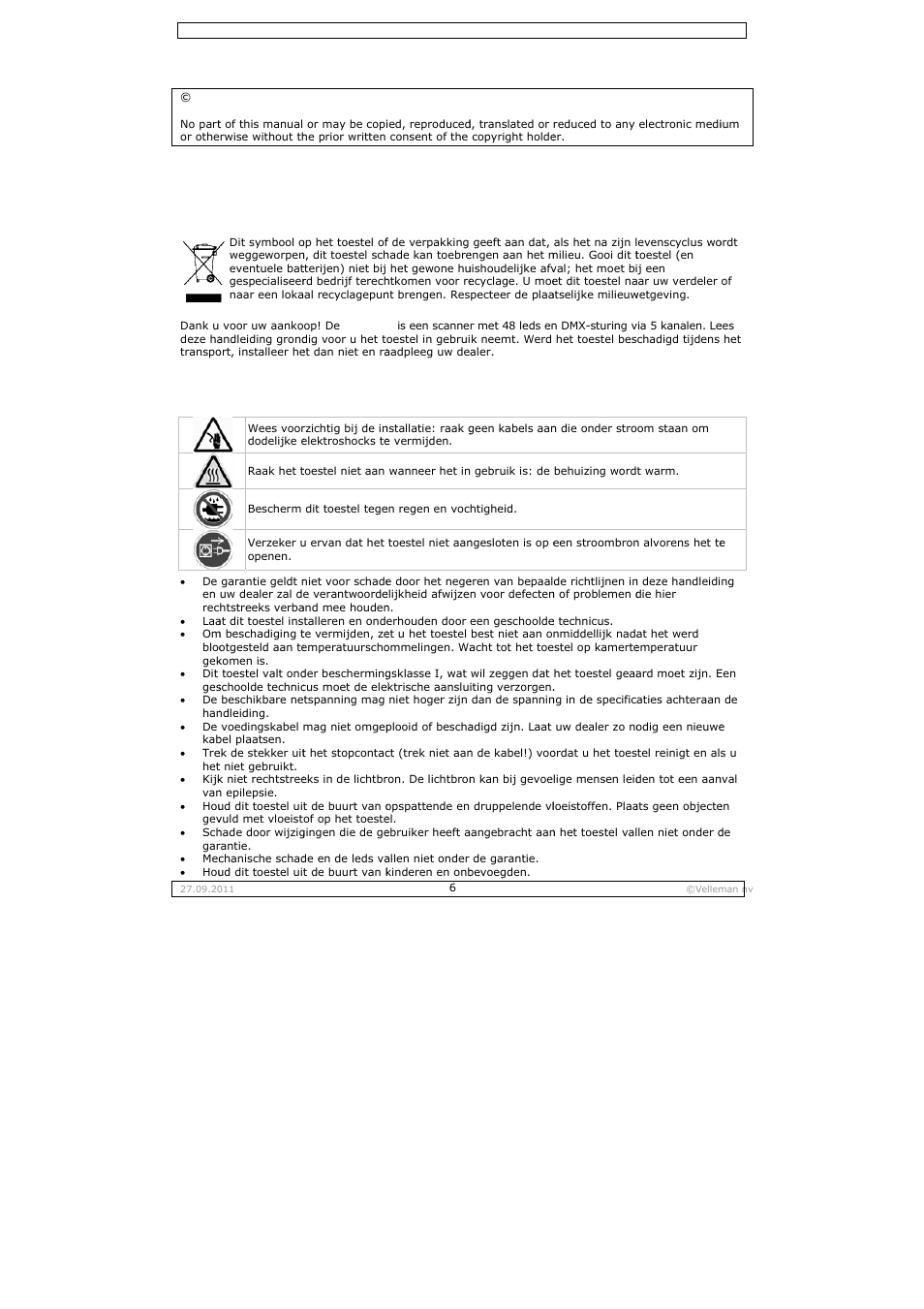 Gebruikershandleiding, Gebru, Uikersha | Andleid, Ding | Velleman VDPL300SC User Manual | Page 6 / 21