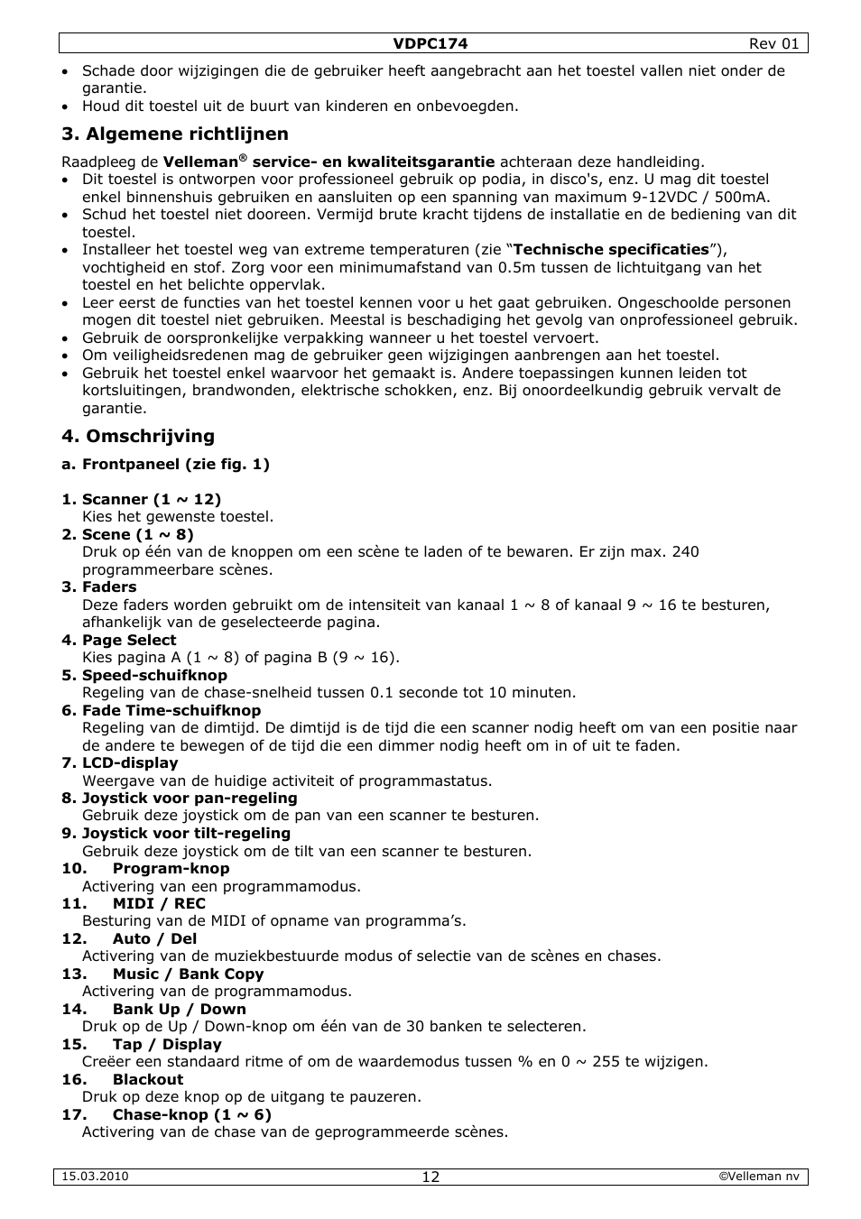 Velleman VDPC174 User Manual | Page 12 / 47