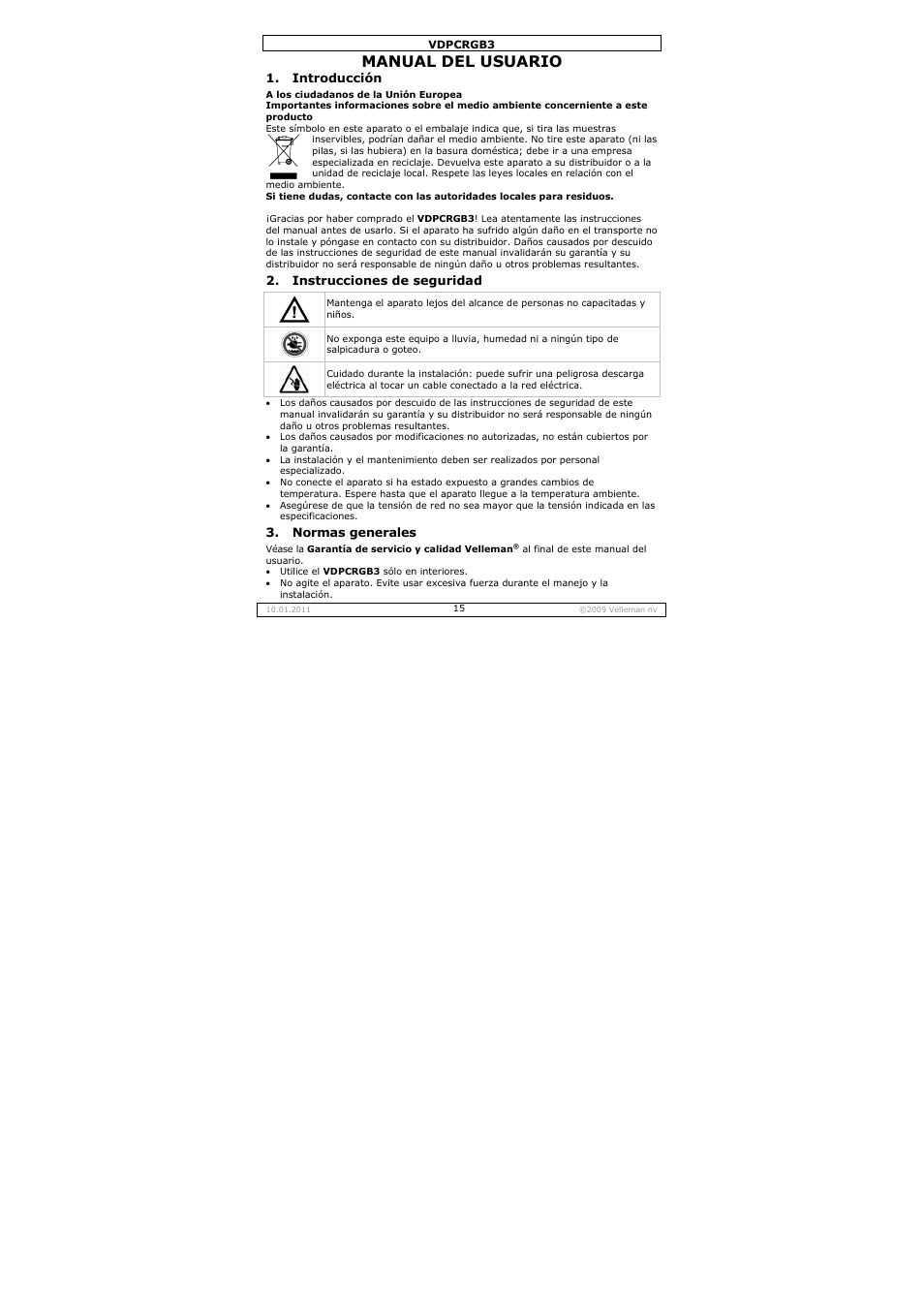 Manual del usuario | Velleman VDPCRGB3 User Manual | Page 15 / 26