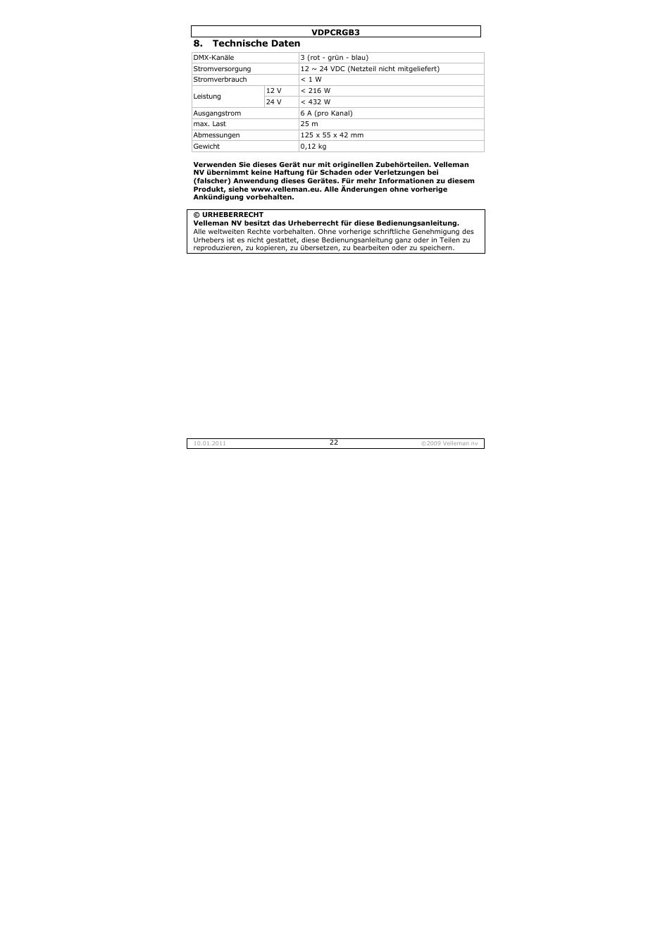 Velleman VDPCRGB3 User Manual | Page 22 / 26