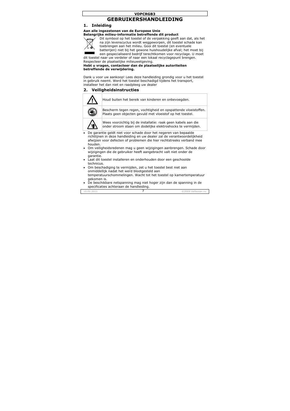 Gebruikershandleiding | Velleman VDPCRGB3 User Manual | Page 7 / 26
