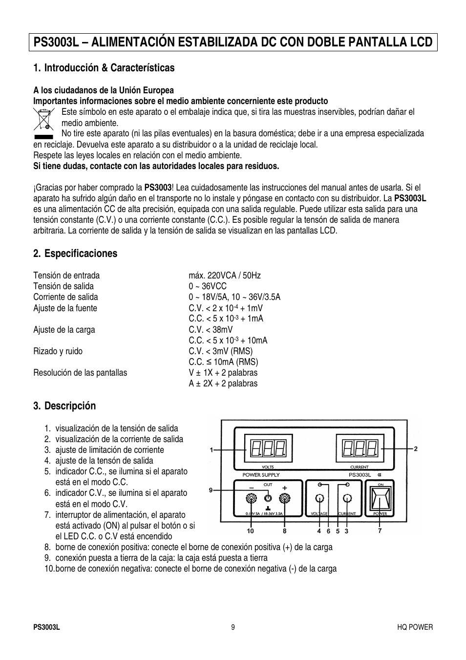 Velleman PS3003L User Manual | Page 9 / 12