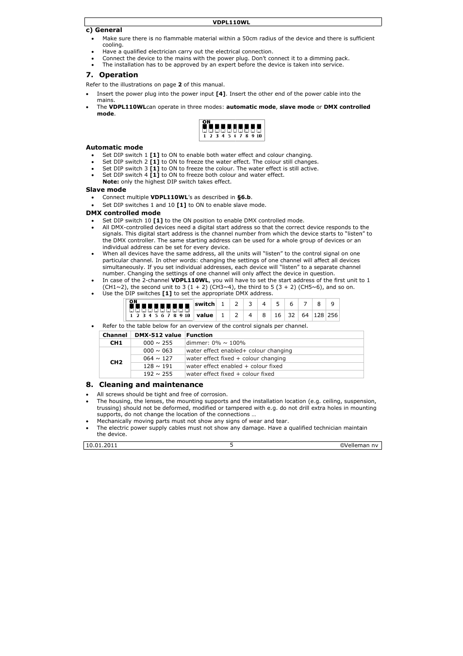 Velleman VDPL110WL User Manual | Page 5 / 24