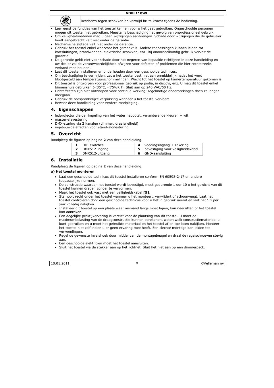 Velleman VDPL110WL User Manual | Page 8 / 24