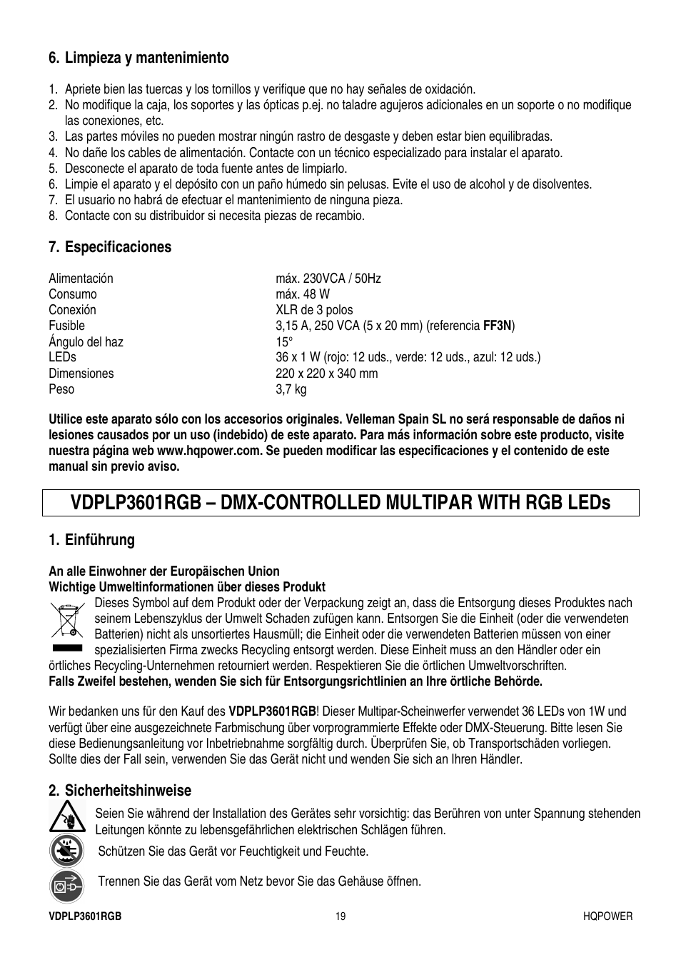 Velleman VDPLP3601RGB User Manual | Page 19 / 23