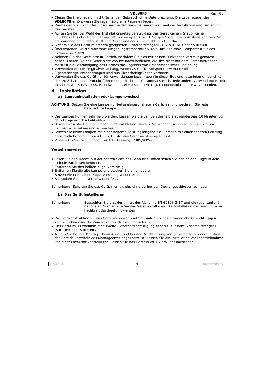 Velleman VDL80FB User Manual | Page 14 / 17