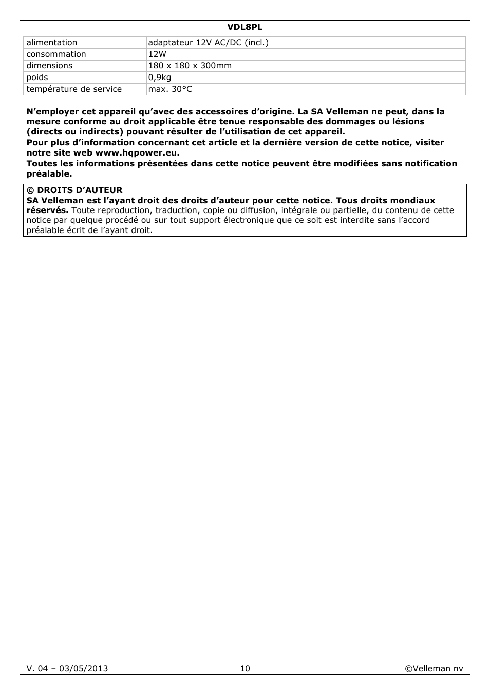Velleman VDL8PL User Manual | Page 10 / 18
