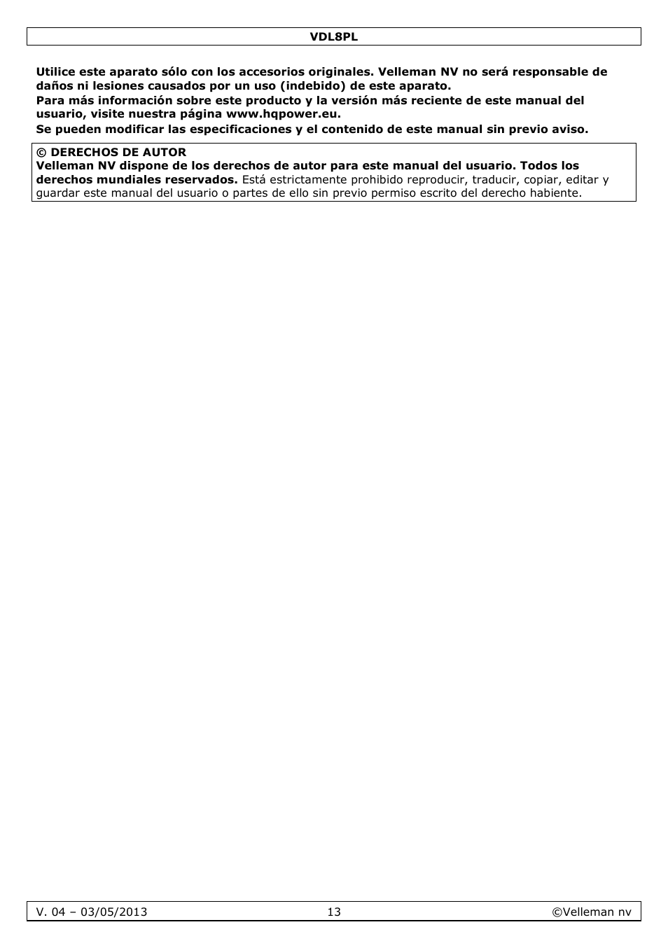 Velleman VDL8PL User Manual | Page 13 / 18