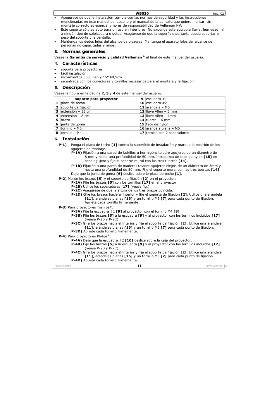 Velleman WB020 User Manual | Page 11 / 18