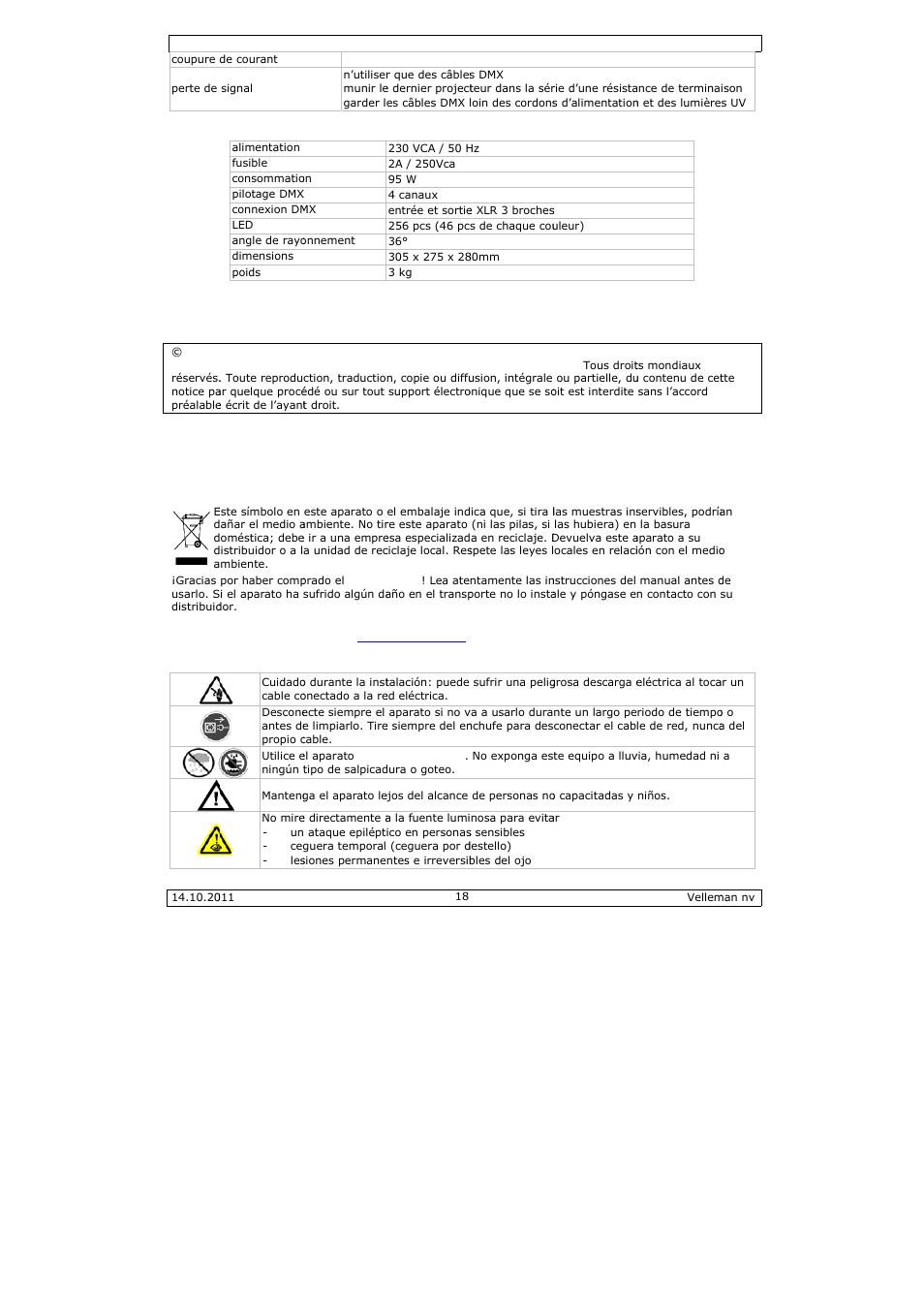 Manual del usuario, Anual de, L usuario | Velleman VDPL300ME User Manual | Page 18 / 30