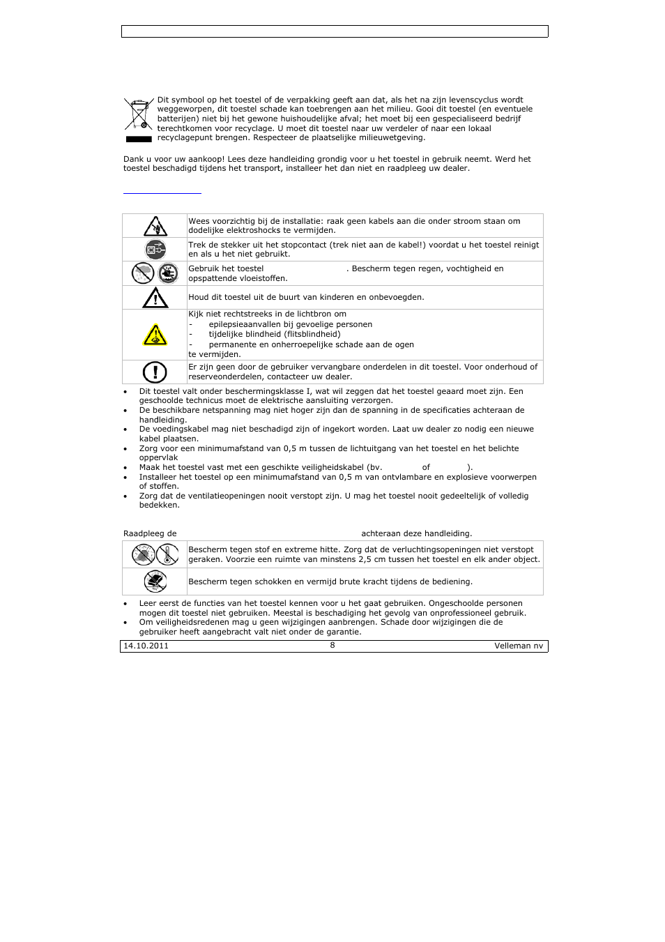 Gebruikershandleiding, Gebru, Uikersha | Andleid, Ding | Velleman VDPL300ME User Manual | Page 8 / 30