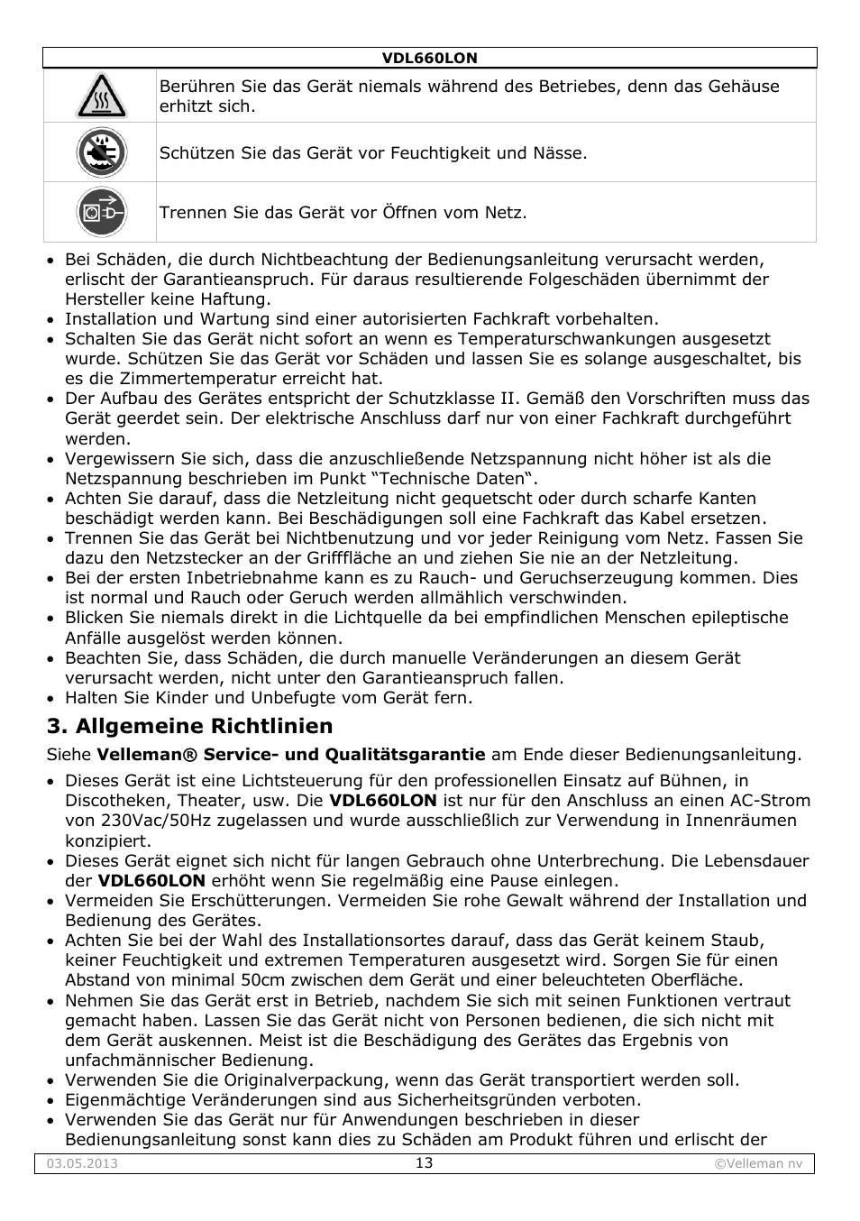Allgemeine richtlinien | Velleman VDL660LON User Manual | Page 13 / 20