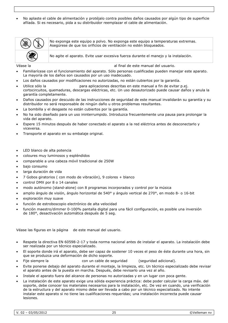 Normas generales, Características, Instalación | Velleman VDPL601MHx14 User Manual | Page 25 / 38
