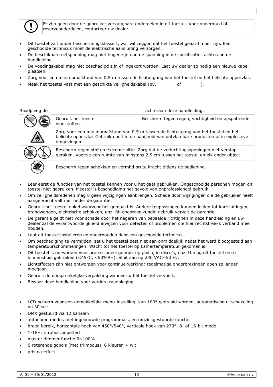 Algeme, Eigensc, Ene richt | Chappen, Tlijnen | Velleman VDPL501MHS10 User Manual | Page 10 / 32