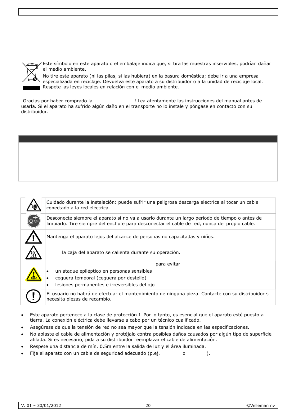 Manual del usuario, Anual, L del u | Usuar, Introdu, Instruc, Ucción, Cciones d, De segur, Ridad | Velleman VDPL501MHS10 User Manual | Page 20 / 32
