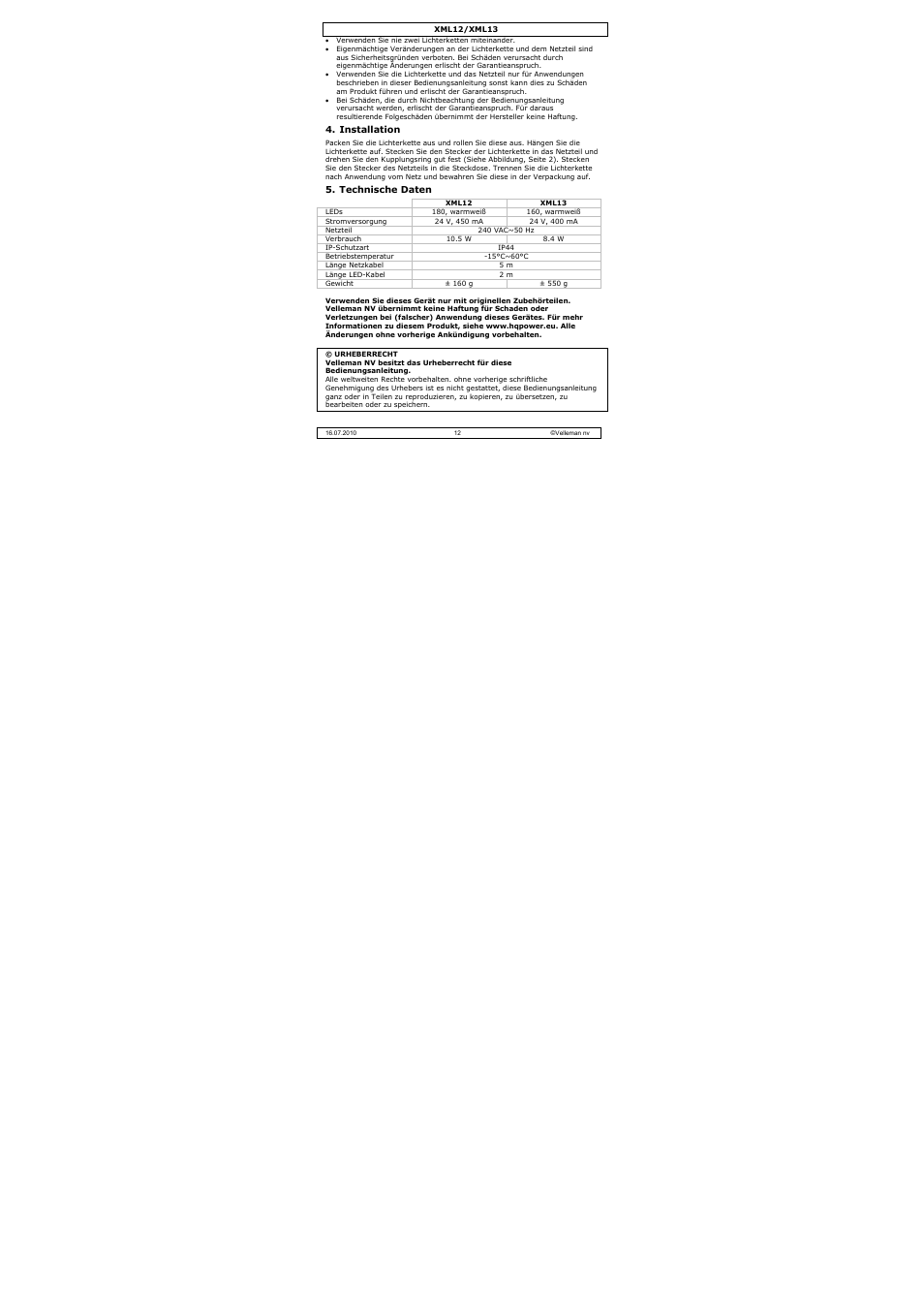 Velleman XML13 User Manual | Page 12 / 17