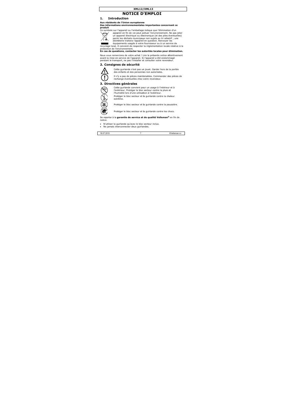 Notice d, D’emploi | Velleman XML13 User Manual | Page 7 / 17