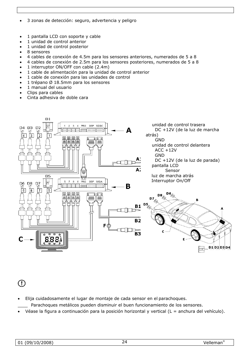 Esquema de conexión, Instalación | Velleman SPBS8 User Manual | Page 24 / 36