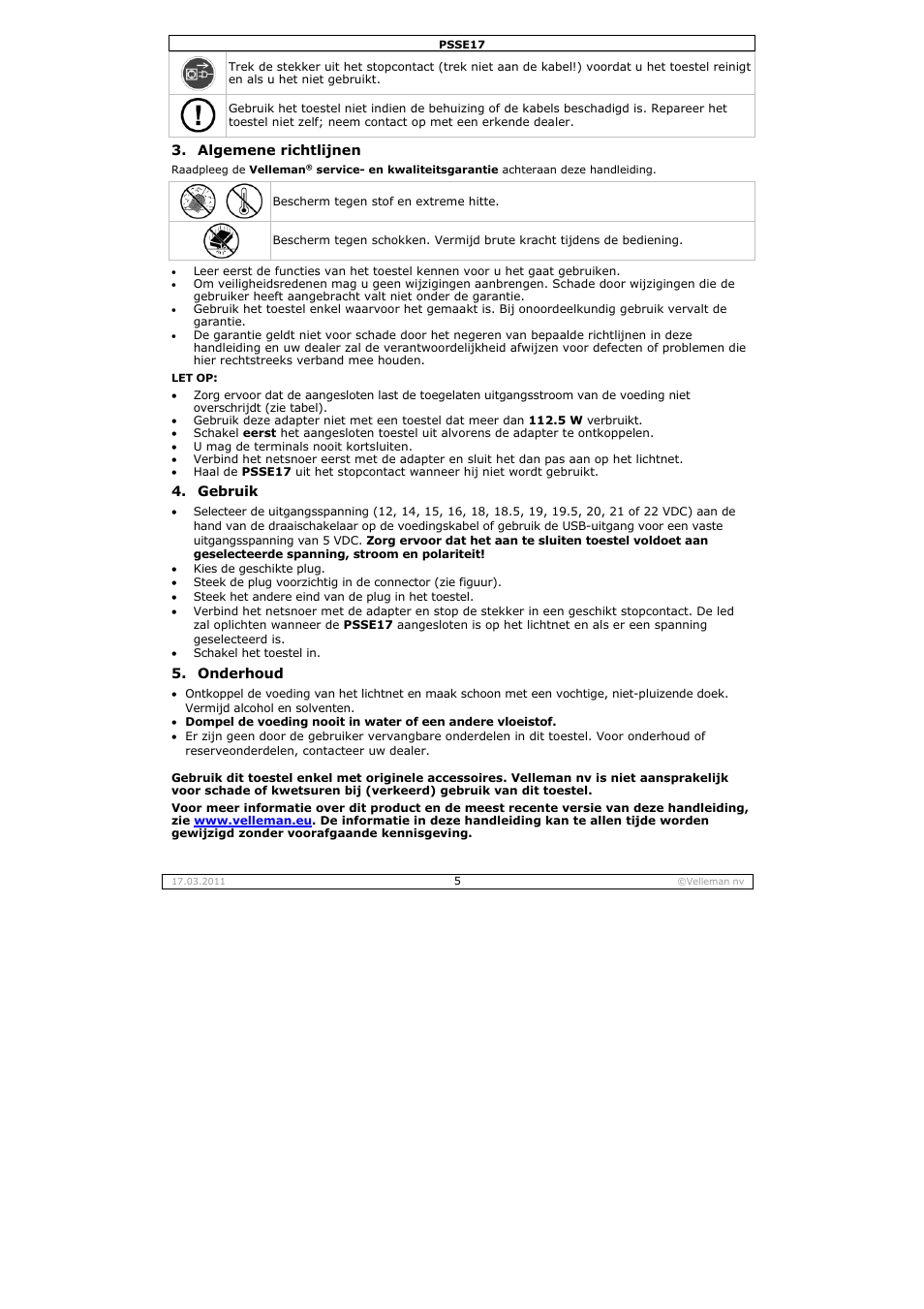 Velleman PSSE17 User Manual | Page 5 / 12