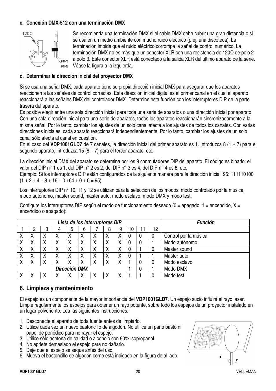 Limpieza y mantenimiento | Velleman VDP1001GLD7 User Manual | Page 20 / 26
