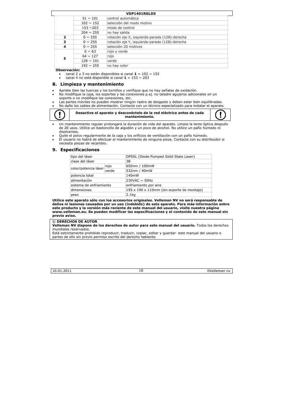 Velleman VDP1401RGLD5 User Manual | Page 18 / 24