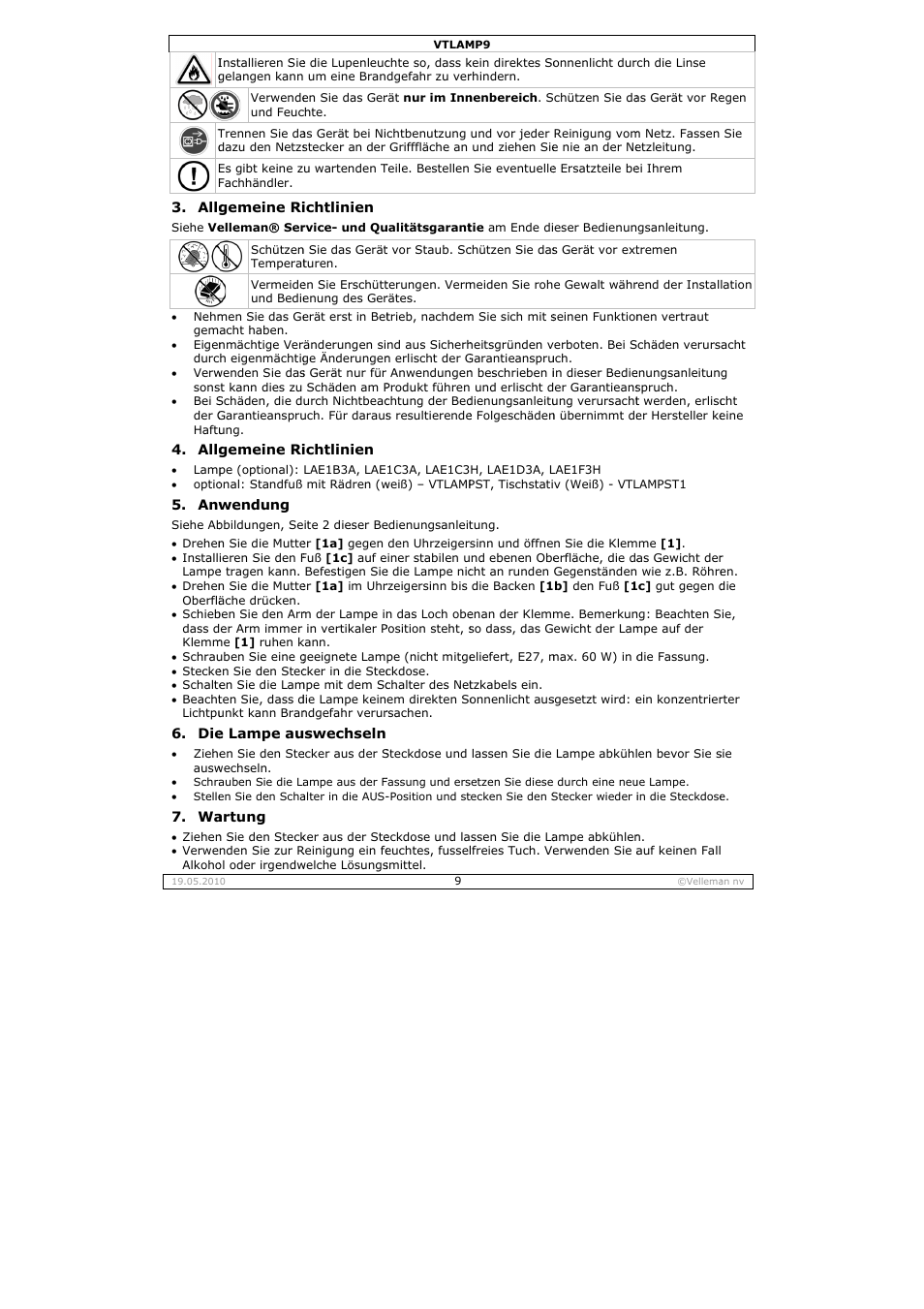 Velleman VTLAMP9 User Manual | Page 9 / 12