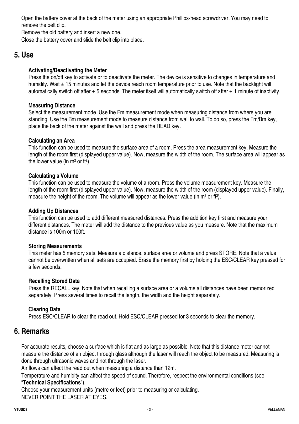 Remarks | Velleman VTUSD3 User Manual | Page 3 / 22