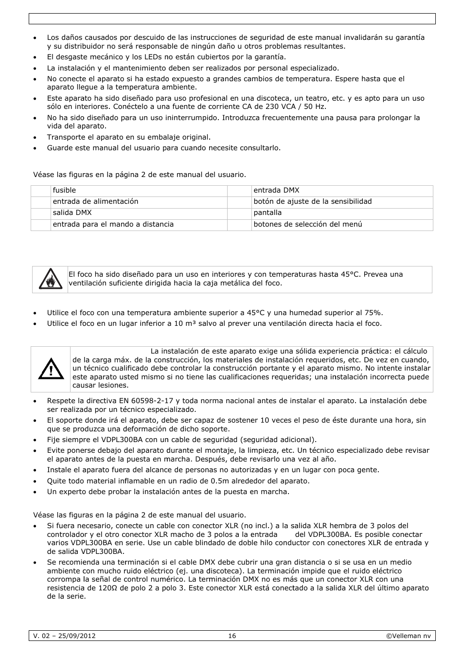 Desc, Prep, Cripción | Aración | Velleman VDPL300BA User Manual | Page 16 / 24