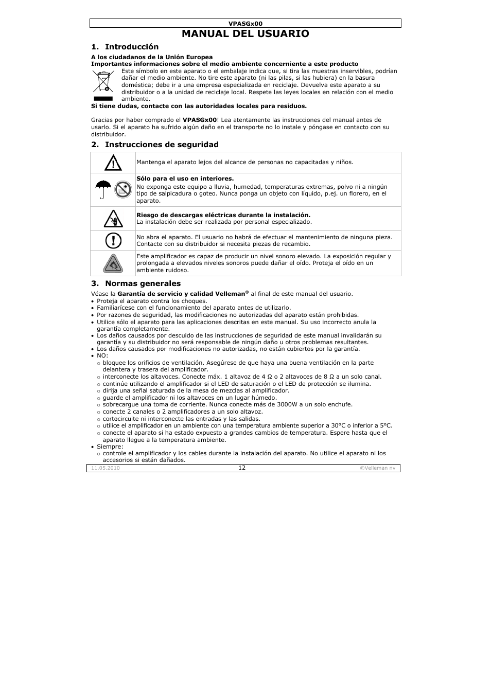 Nual del, L usuar | Velleman VPASG100 User Manual | Page 12 / 19