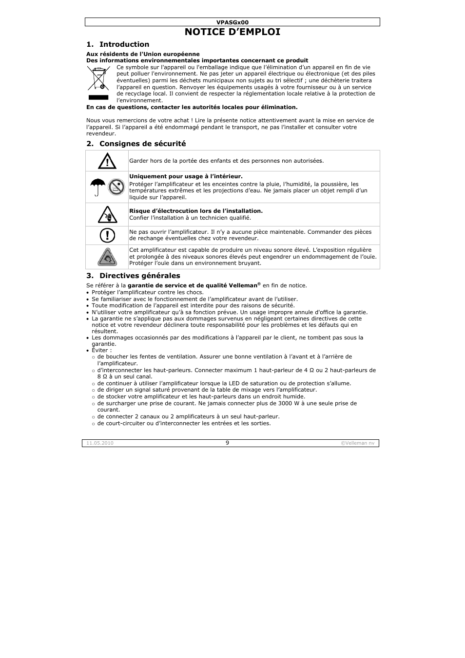 Otice d, Emploi | Velleman VPASG100 User Manual | Page 9 / 19
