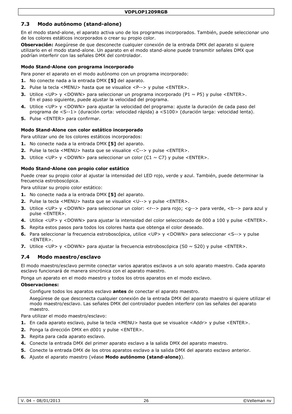 Velleman VDPLOP1209RGB User Manual | Page 26 / 38