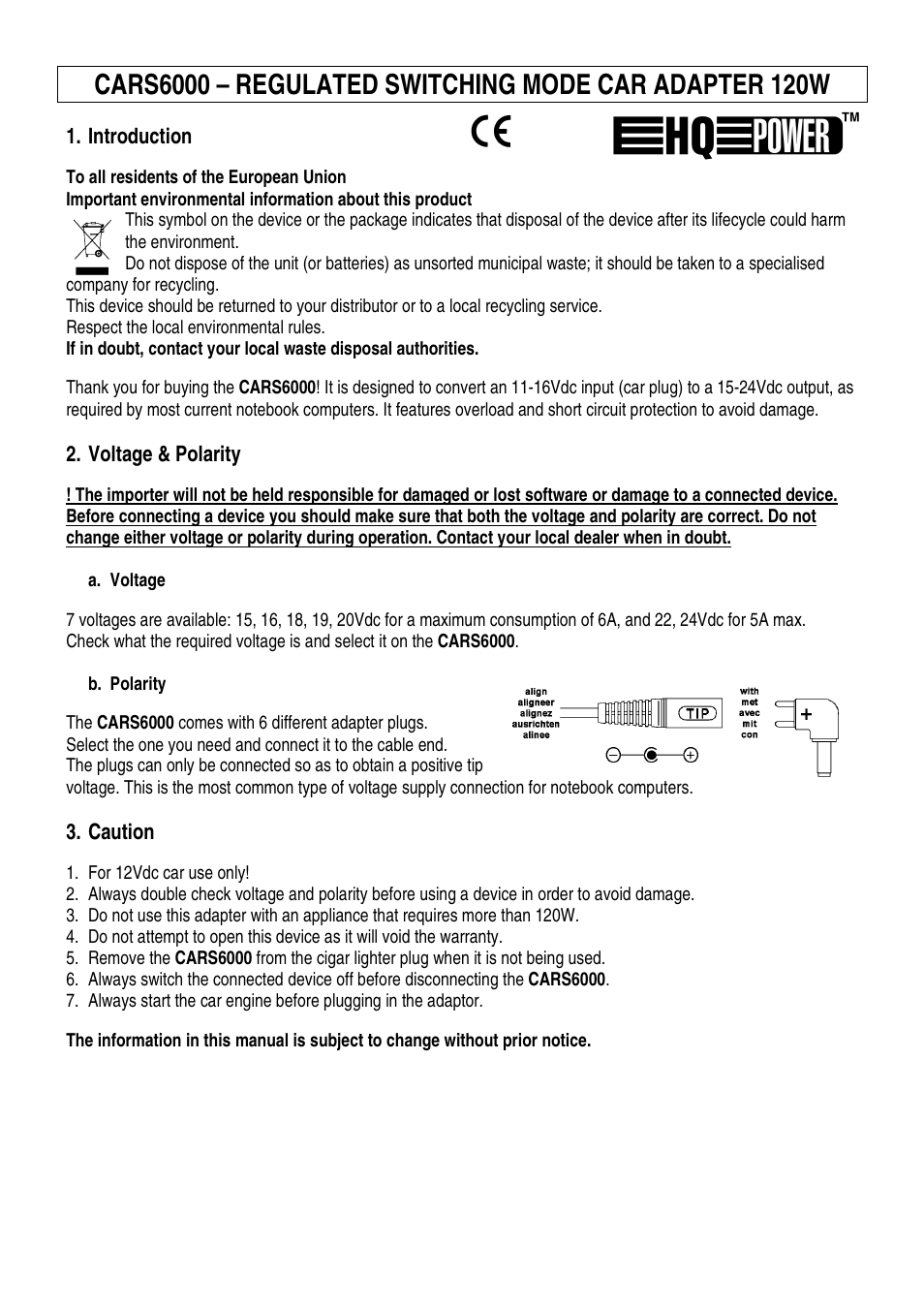 Velleman CARS6000 User Manual | 5 pages