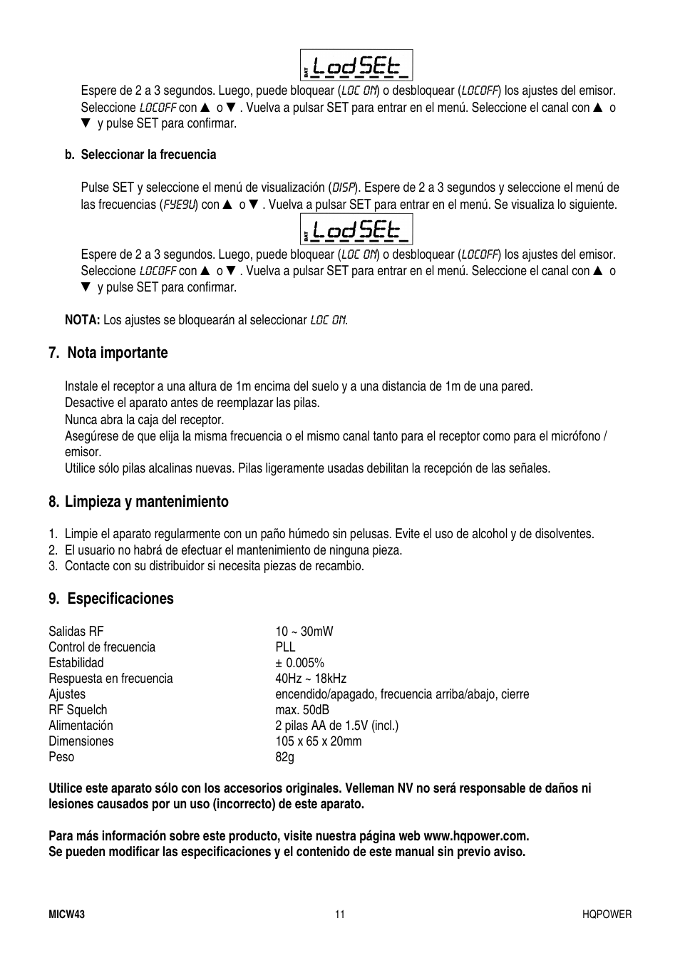 Velleman MICW43 User Manual | Page 11 / 16