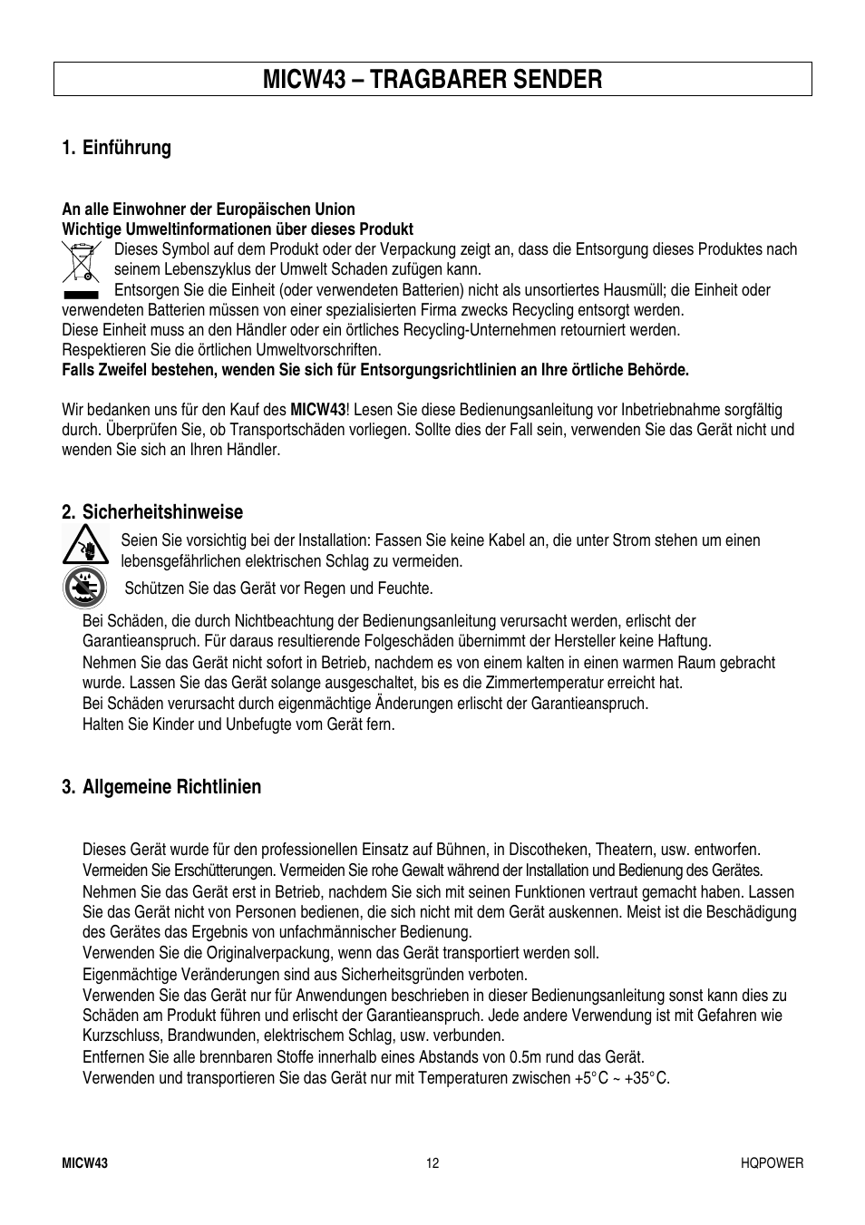 Micw43 – tragbarer sender | Velleman MICW43 User Manual | Page 12 / 16