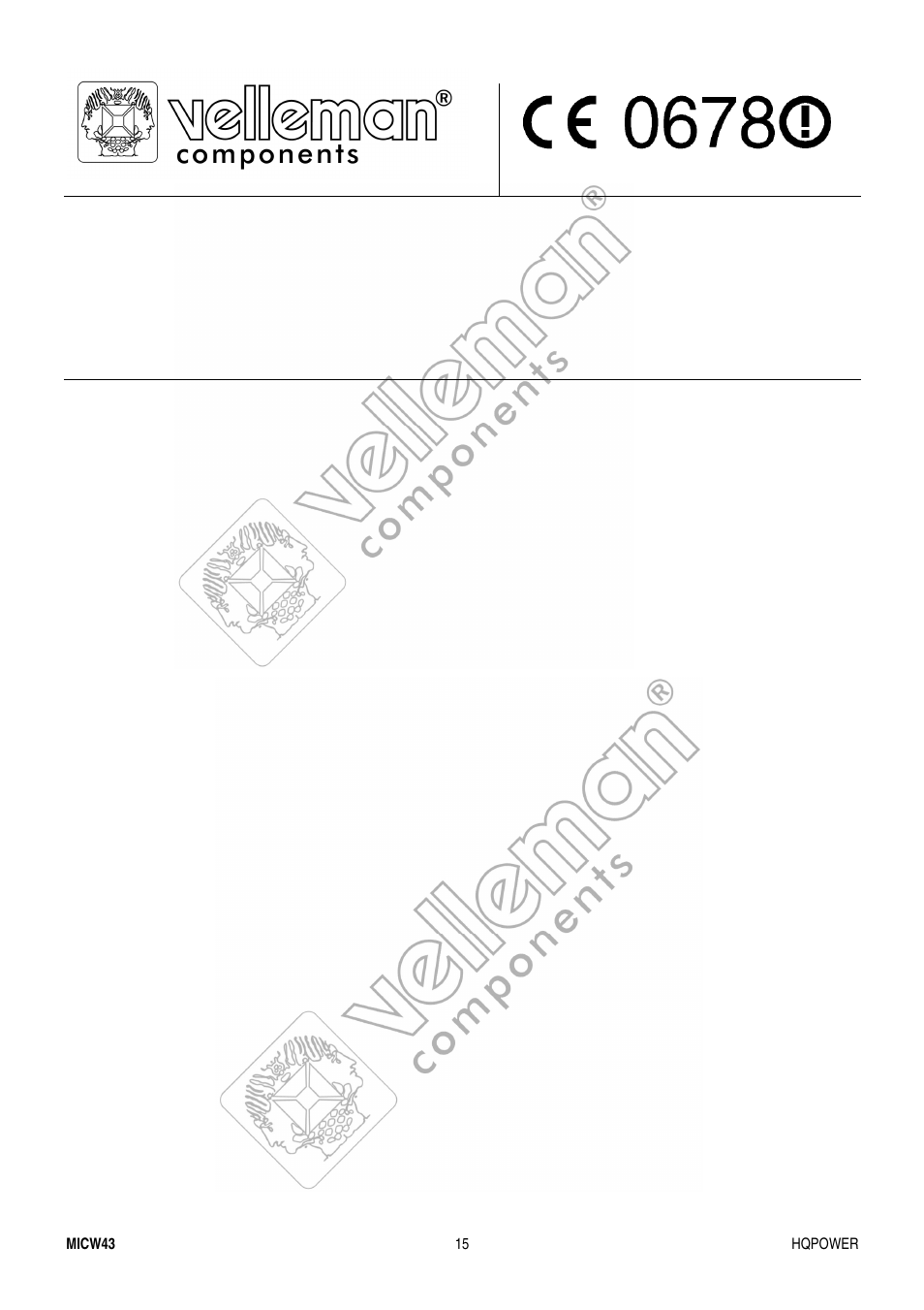 R&tte declaration of conformity | Velleman MICW43 User Manual | Page 15 / 16