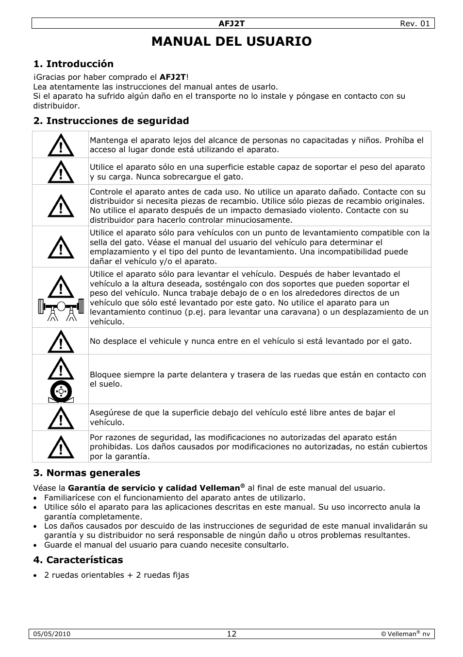 Anual, L del u, Usuar | Velleman AFJ2T User Manual | Page 12 / 23