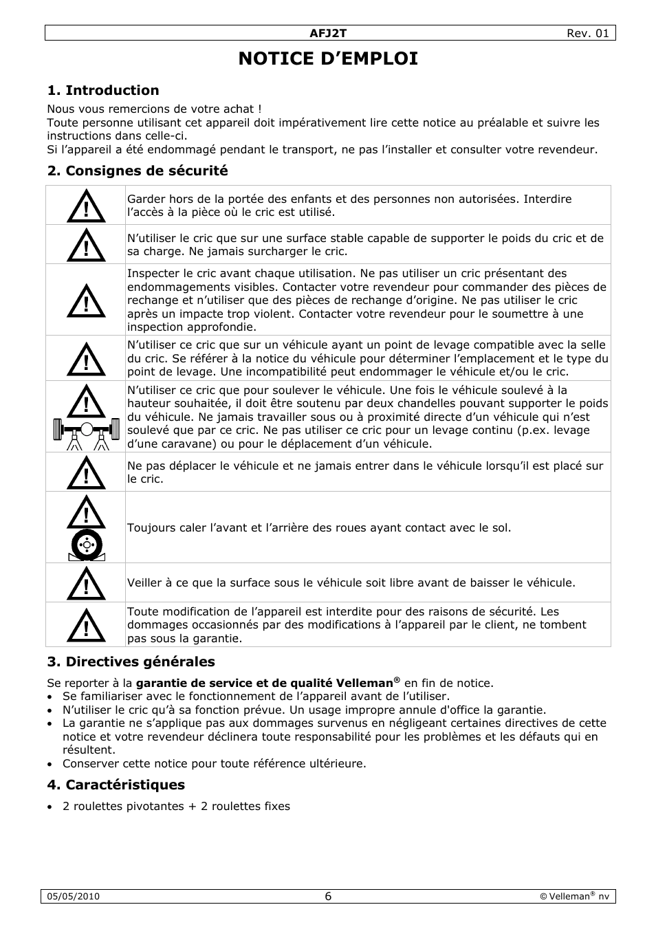 Notic, Ce d’em, Mploi | Velleman AFJ2T User Manual | Page 6 / 23