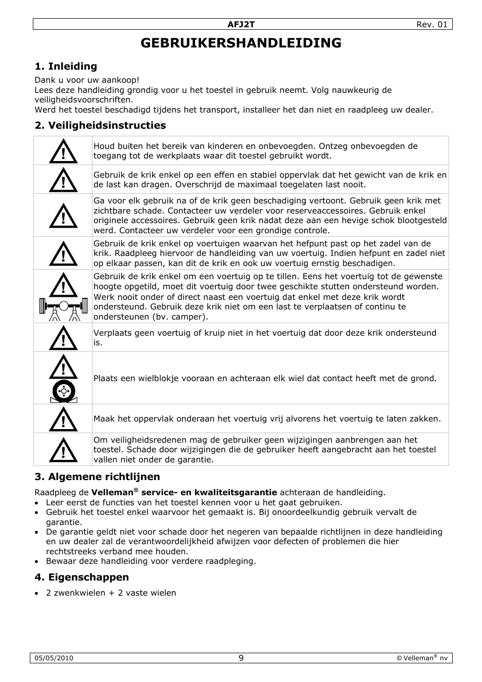 Gebr, Ruiker, Rshan | Ndleid, Ding | Velleman AFJ2T User Manual | Page 9 / 23